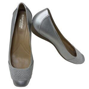 NWOB Naturalizer Vine Square Toe Ballet Flats, Silver, Size 9.5M
